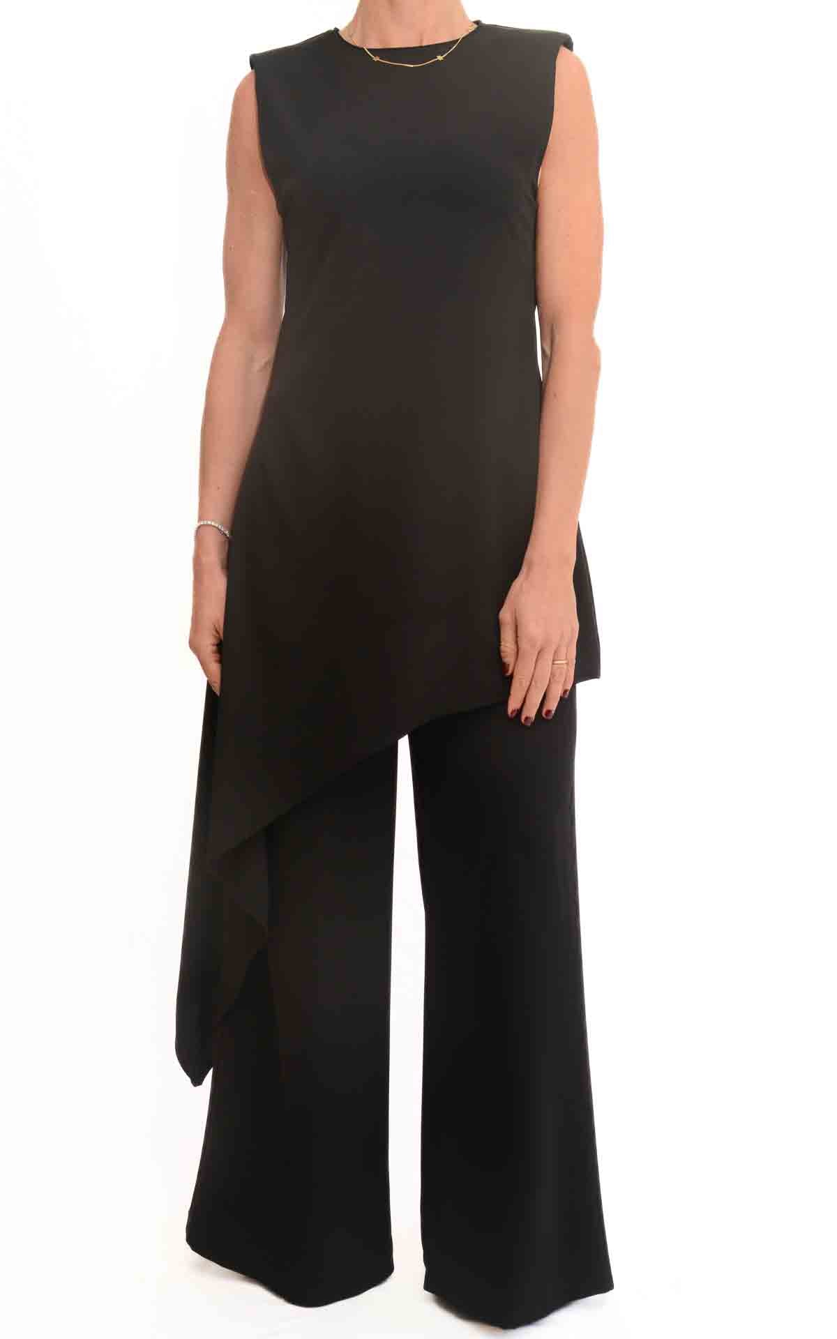 Susymix - Completo blusa lunga asimmetrica - Nero