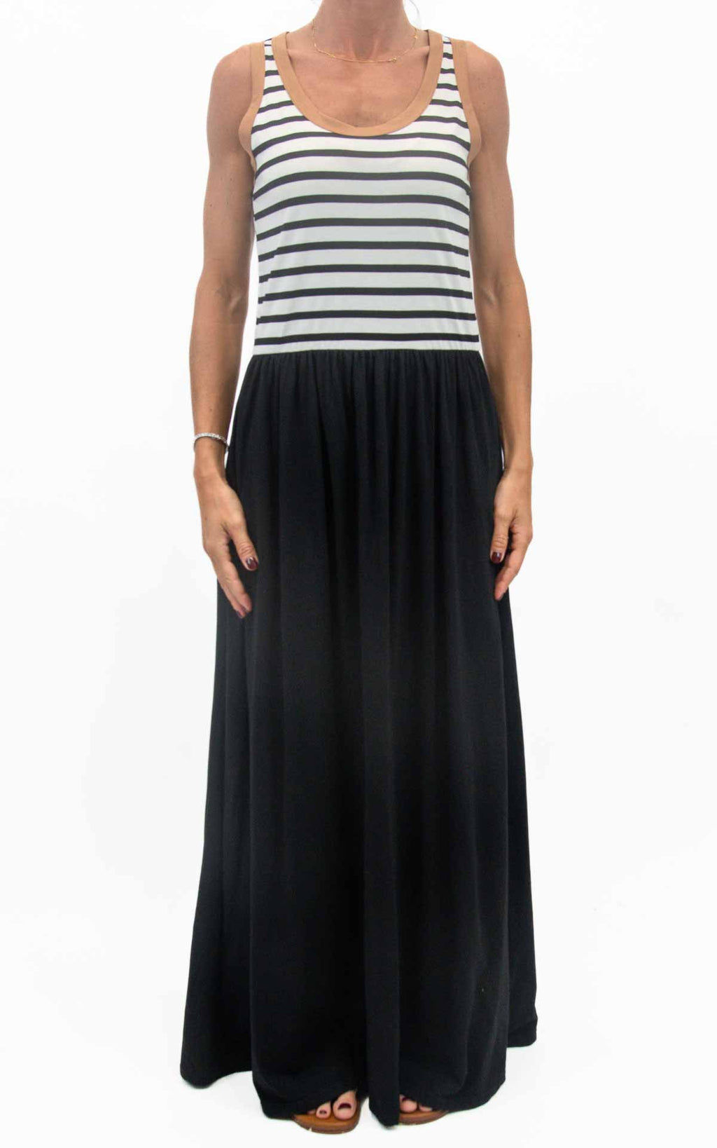 Susymix - Abito lungo top righe - Nero
