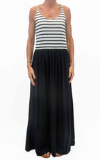 Susymix - Abito lungo top righe - Nero