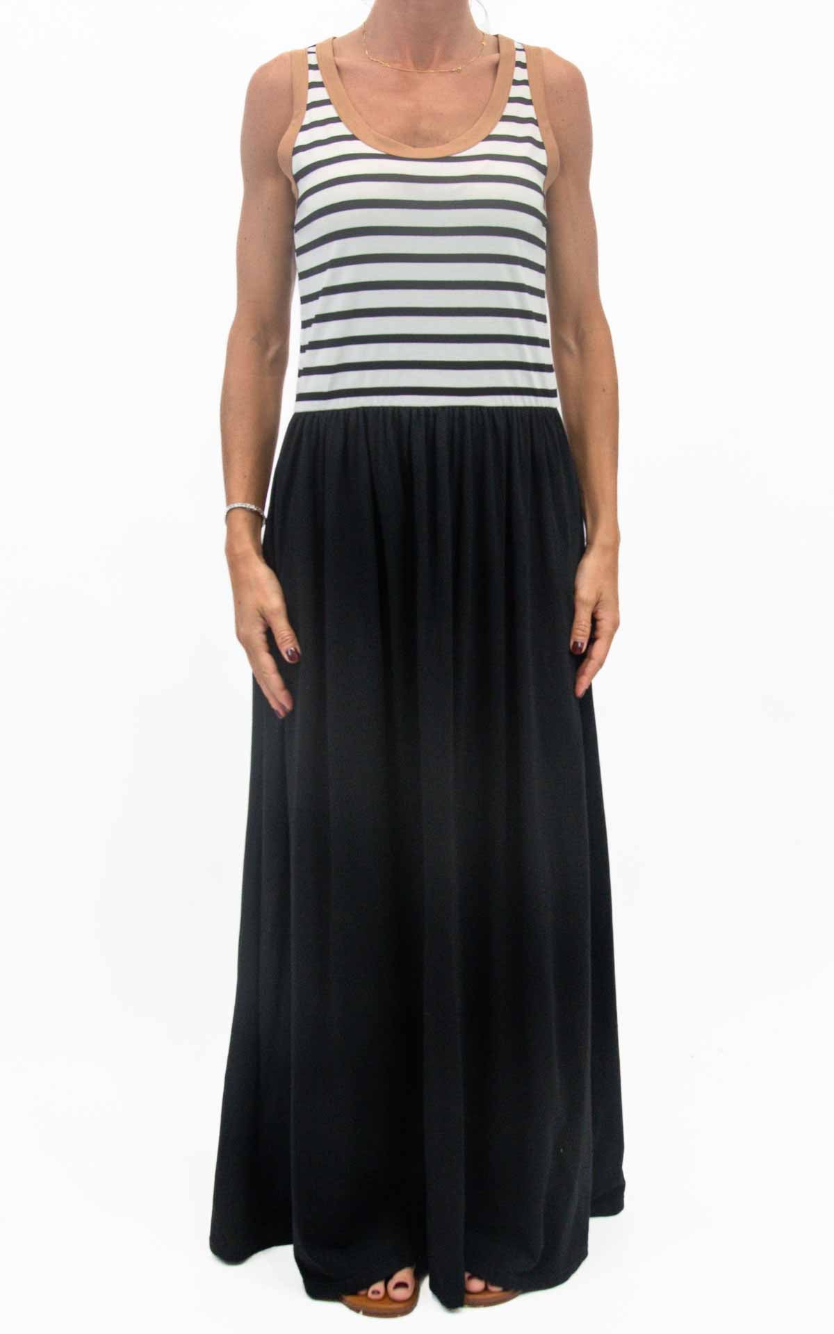 Susymix - Abito lungo top righe - Nero