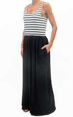 Susymix - Abito lungo top righe - Nero