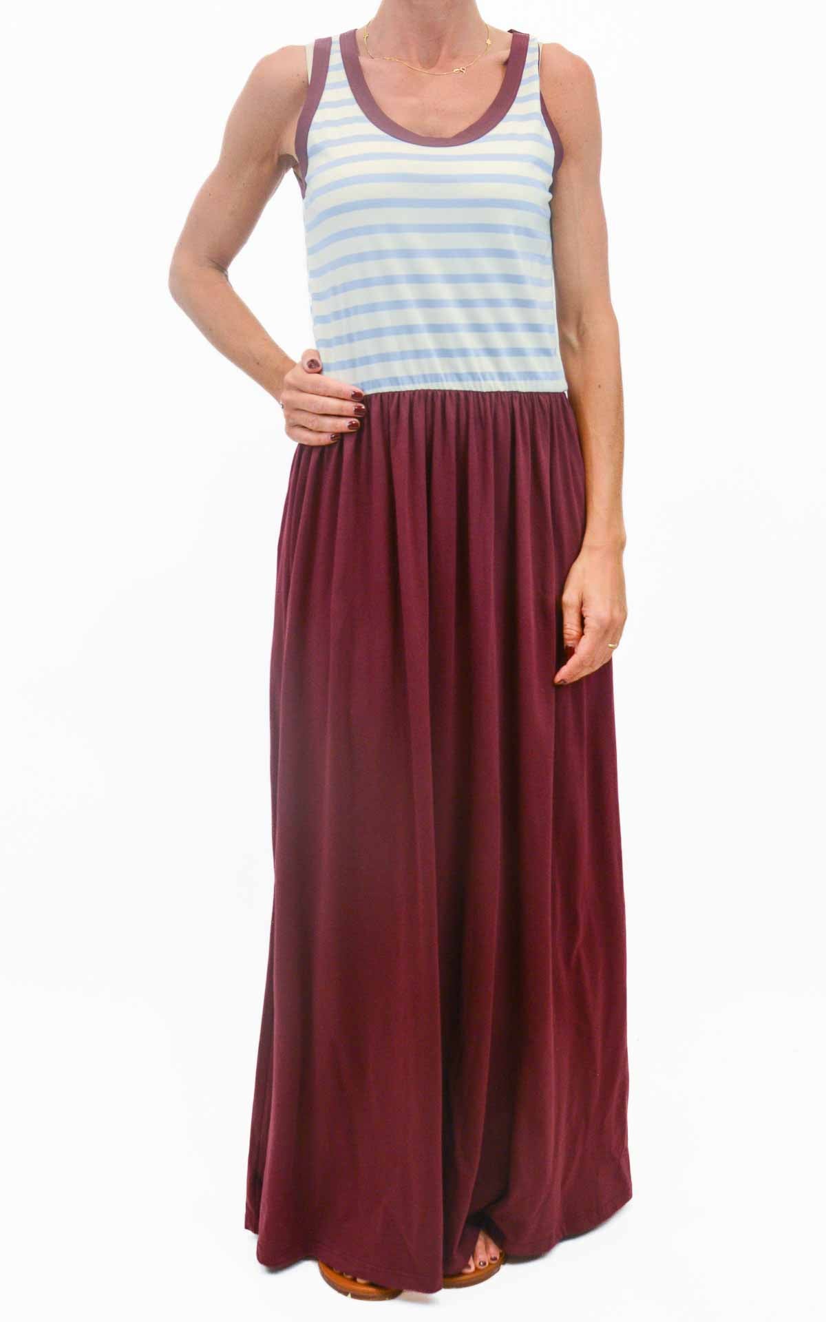Susymix - Abito lungo top righe - Celeste