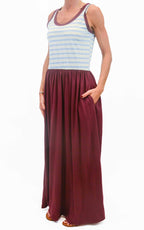 Susymix - Abito lungo top righe - Celeste