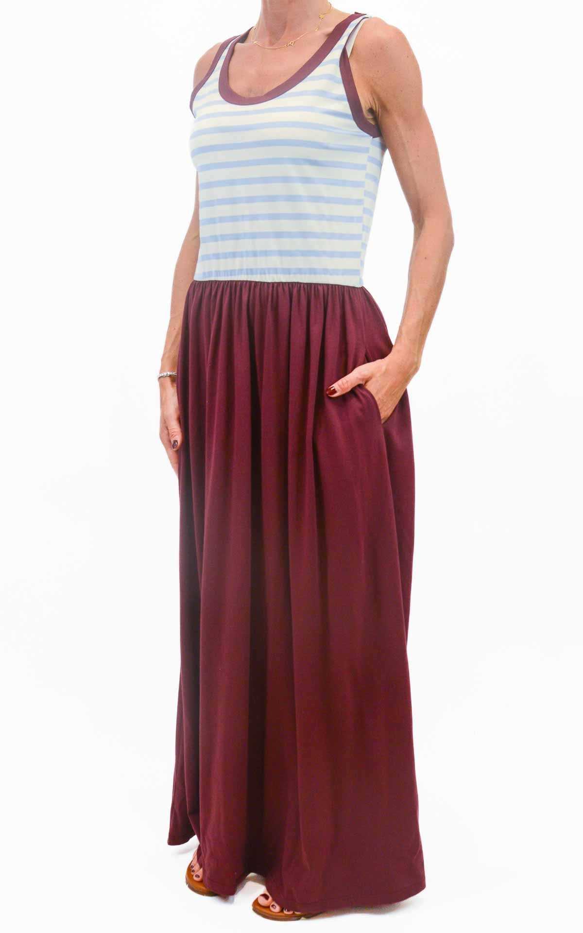 Susymix - Abito lungo top righe - Celeste