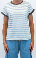 Susymix - T-shirt righe girocollo bordo colorato - Celeste