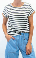 Susymix - T-shirt righe girocollo bordo colorato - Nero