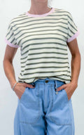 Susymix - T-shirt righe girocollo bordo colorato - Verde militare