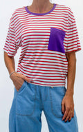 Susymix - T-shirt righe con taschino colorato - Rosso