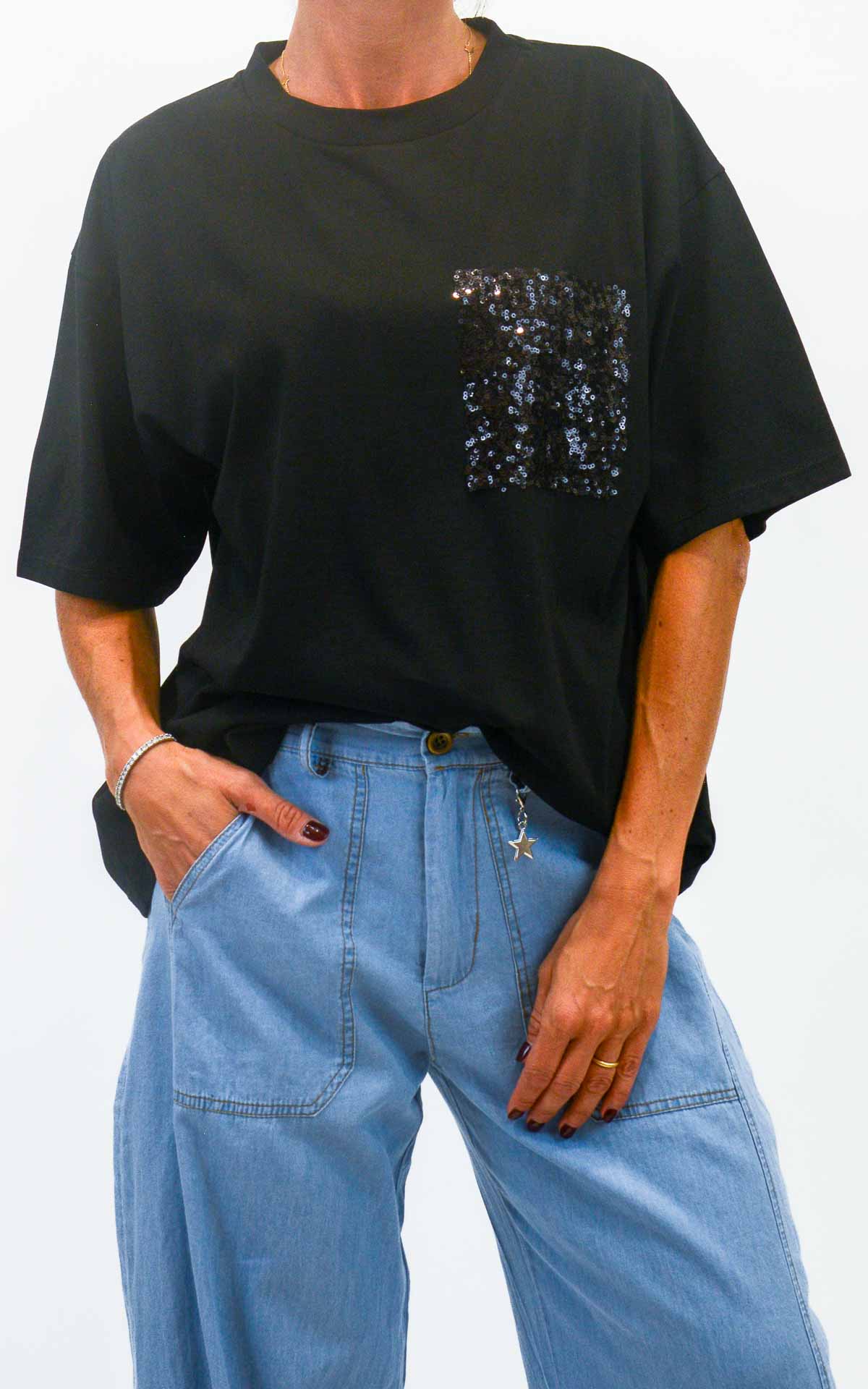 Susymix - T-shirt con tasca paillettes - Nero