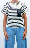 Susymix - Maglia a righe con tasca paillettes - Nero