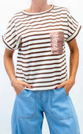 Susymix - Maglia a righe con tasca paillettes - Tabacco