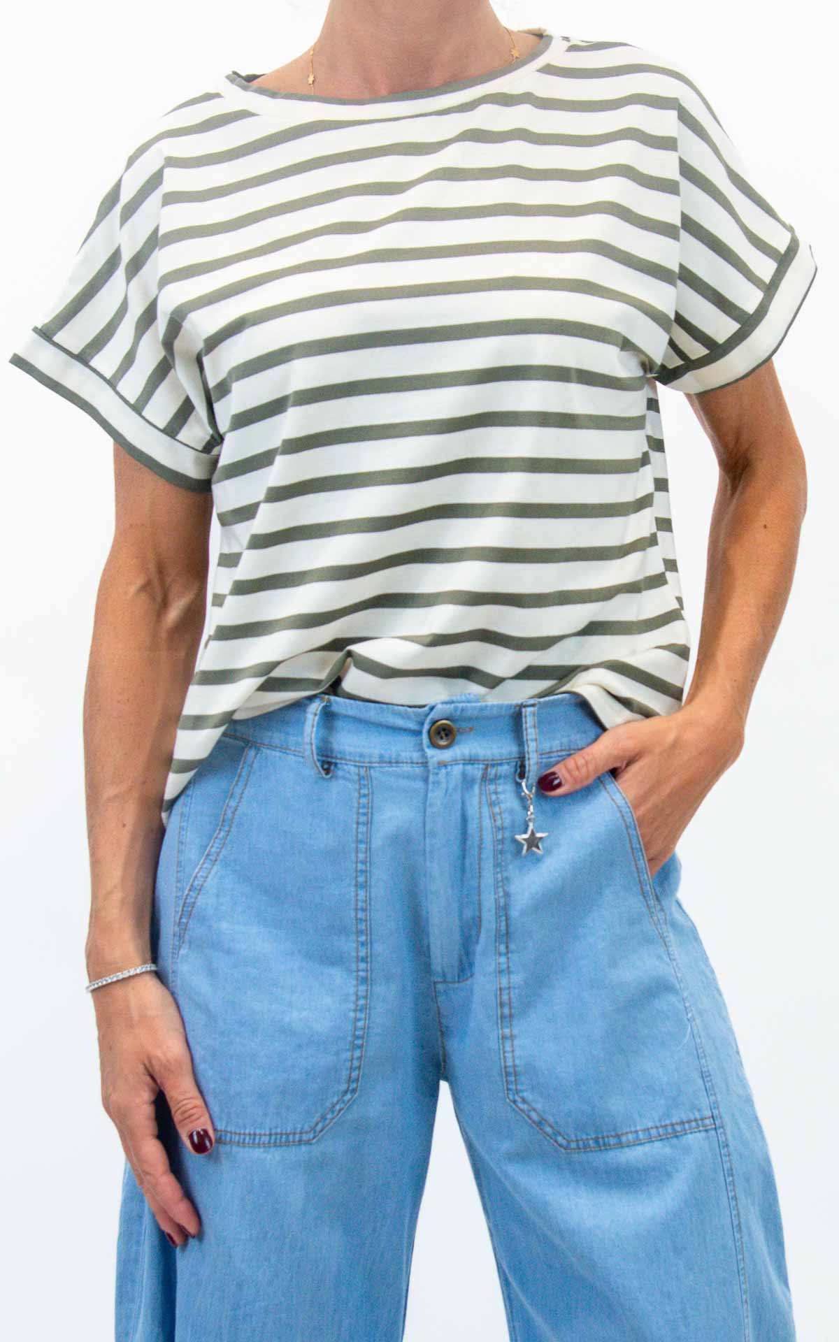 Susymix - Maglia scatola a righe - Verde militare