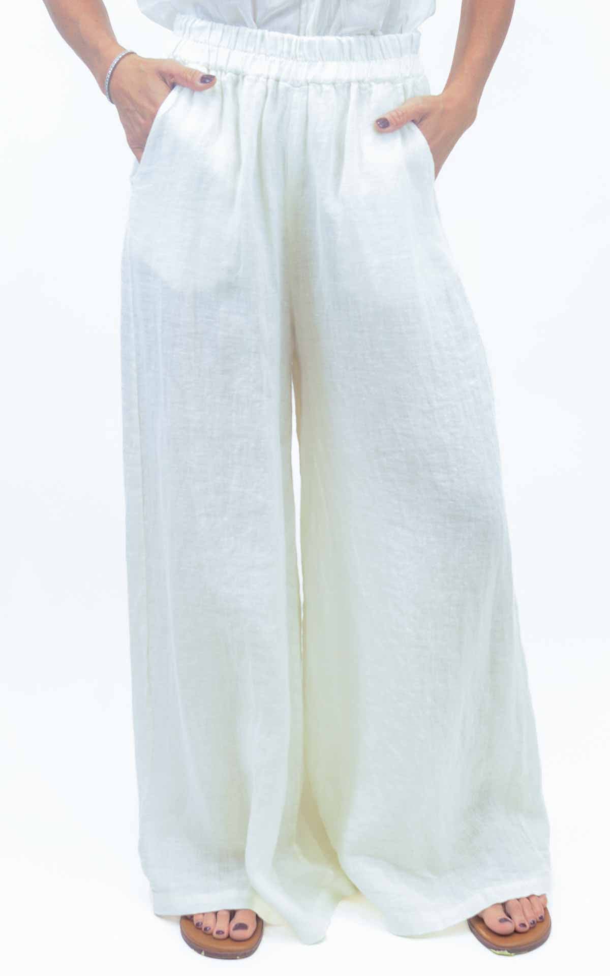 Susymix - Pantalone palazzo lino - Latte