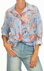 OFF-ON - Camicia fantasia in mussola di cotone - Azzurro