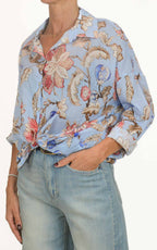 OFF-ON - Camicia fantasia in mussola di cotone - Azzurro