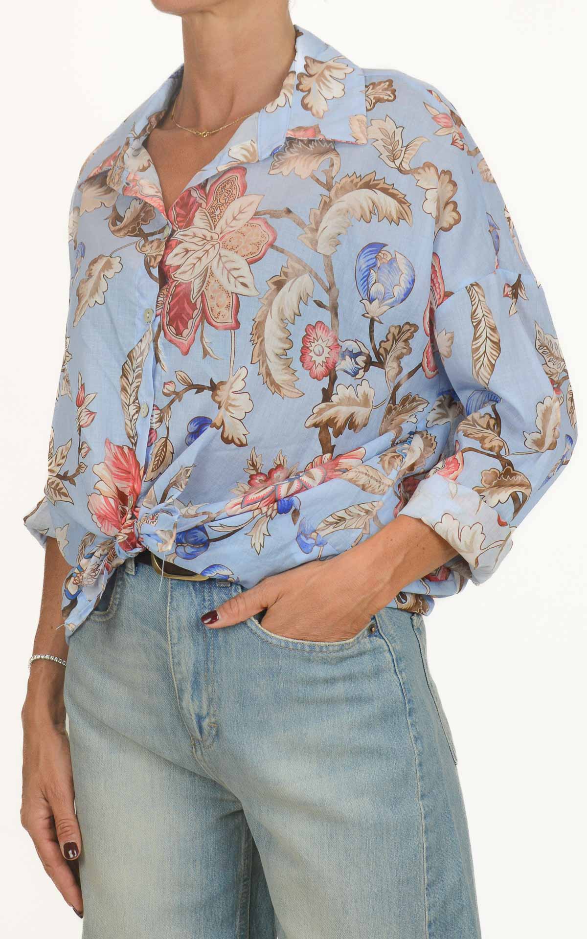 OFF-ON - Camicia fantasia in mussola di cotone - Azzurro