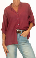 OFF-ON - Camicia coreana mussola di cotone - Vino