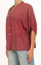 OFF-ON - Camicia coreana mussola di cotone - Vino
