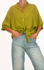 OFF-ON - Camicia coreana mussola di cotone - Verde pistacchio