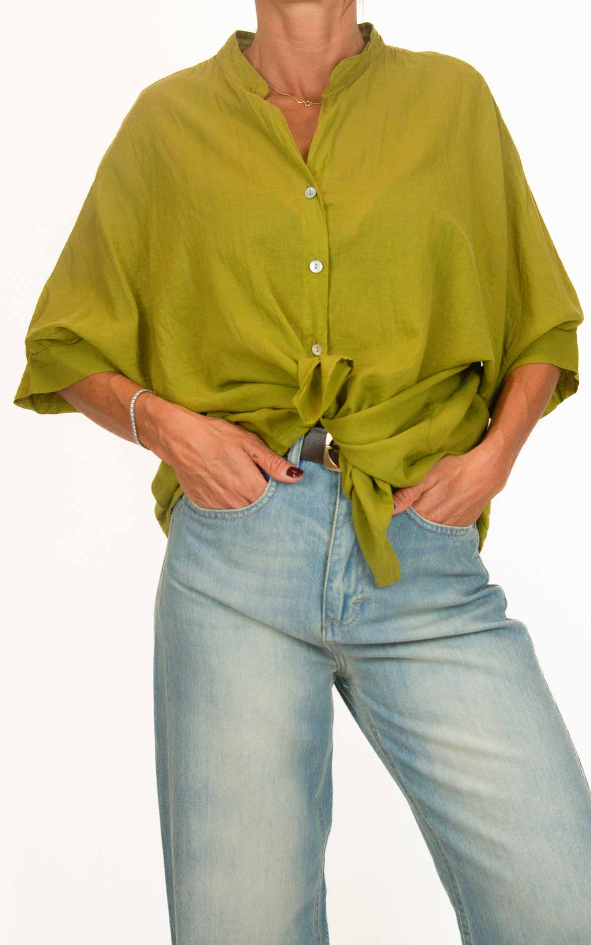 OFF-ON - Camicia coreana mussola di cotone - Verde pistacchio