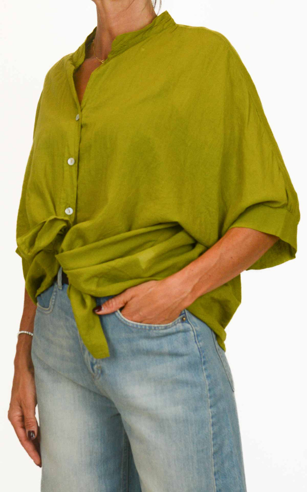 OFF-ON - Camicia coreana mussola di cotone - Verde pistacchio
