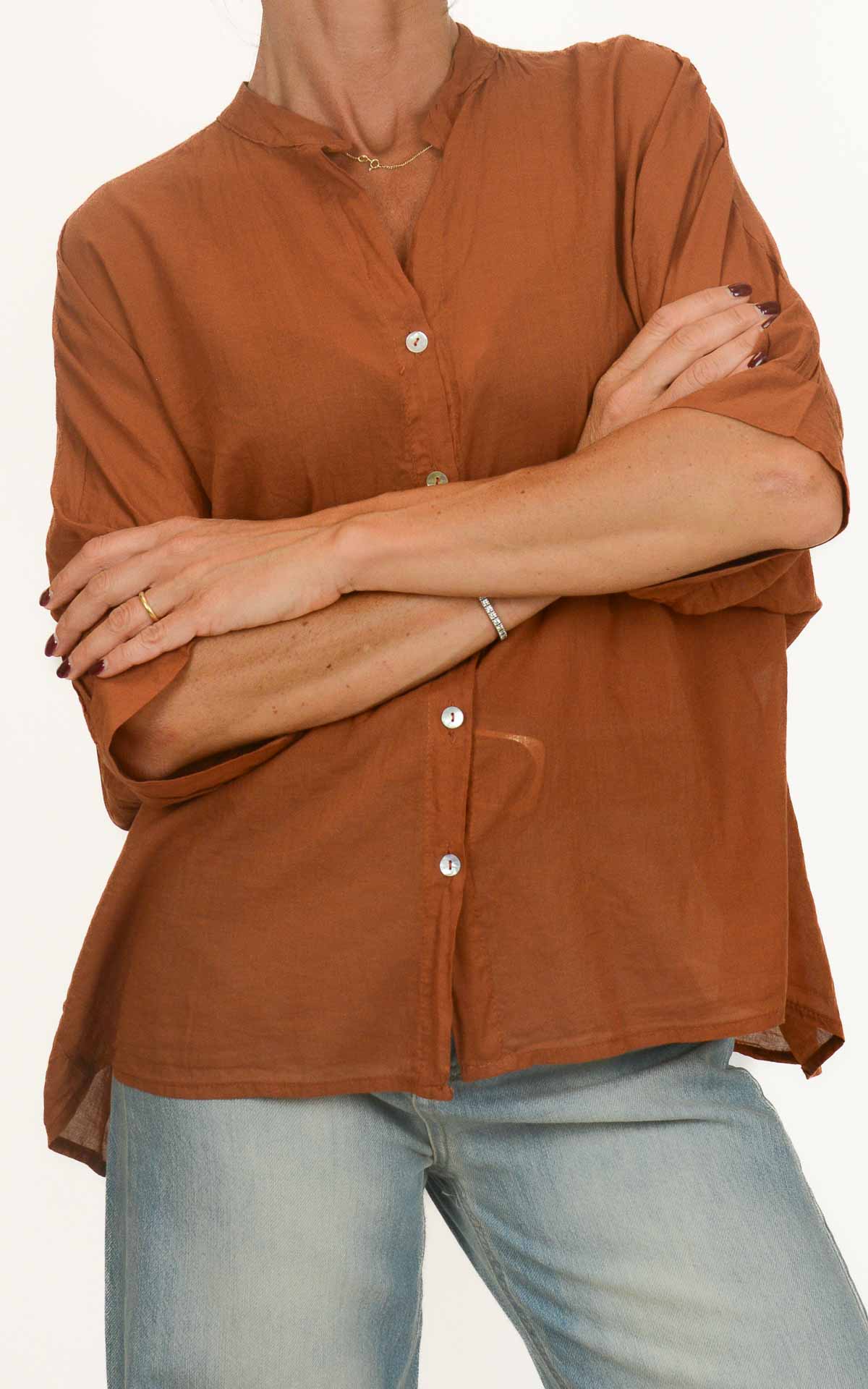 OFF-ON - Camicia coreana mussola di cotone - Coccio