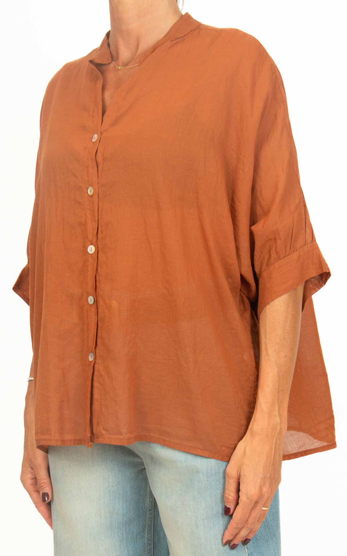 OFF-ON - Camicia coreana mussola di cotone - Coccio