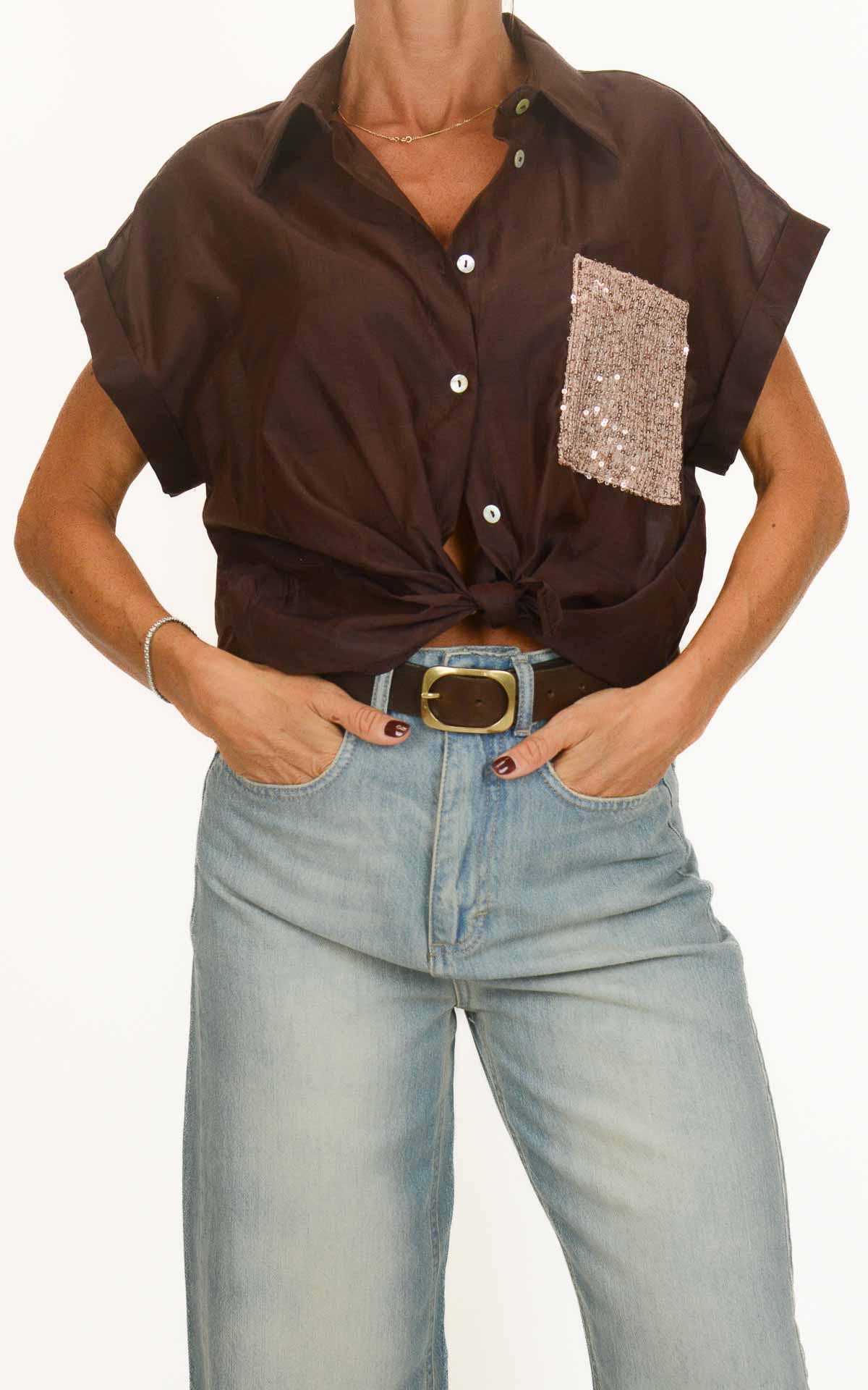 Susymix - Camicia tinta unita tasca paillettes - Fico