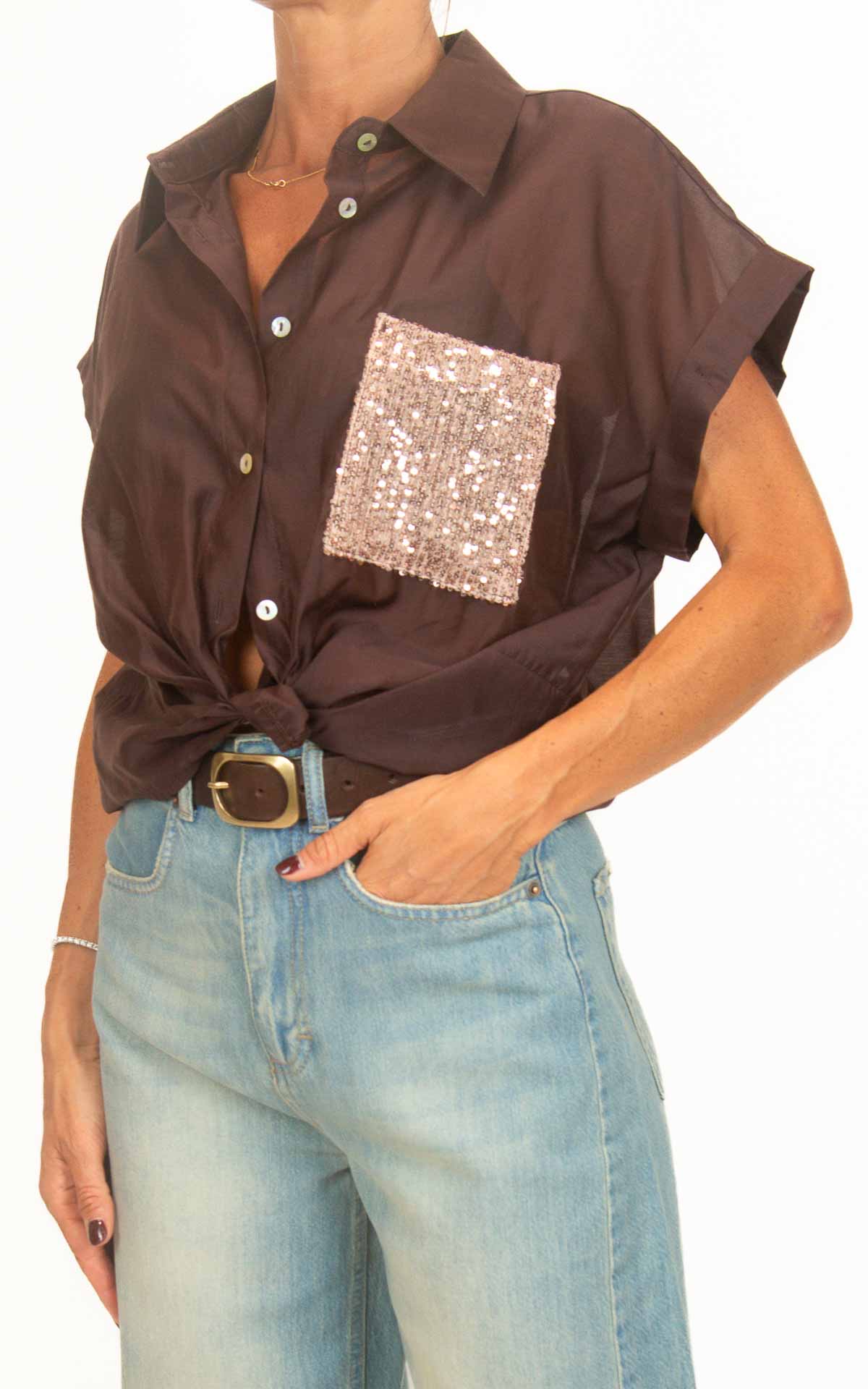 Susymix - Camicia tinta unita tasca paillettes - Fico