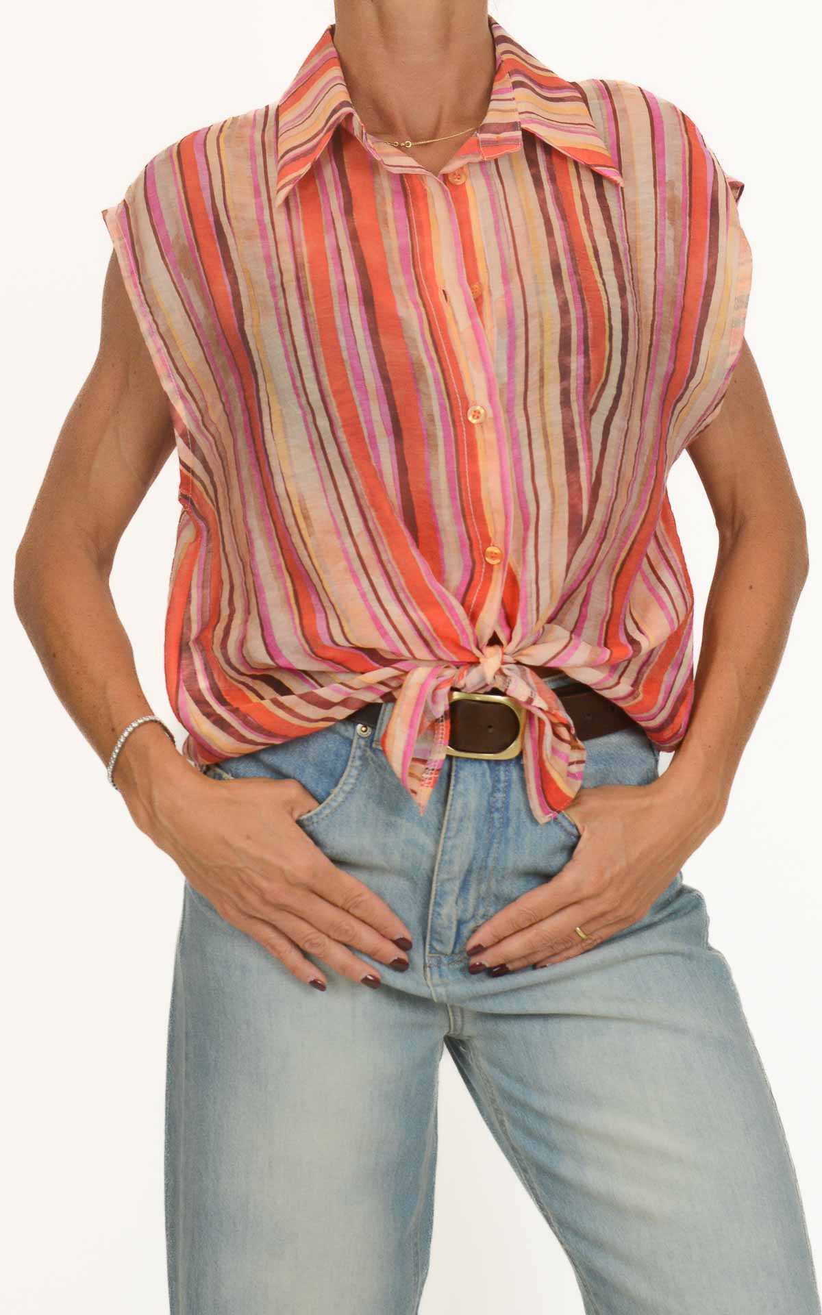 Susymix - Camicia lyocell righe colorate - Arancio