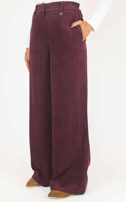 ECO - Pantalone palazzo velluto a coste - Fico