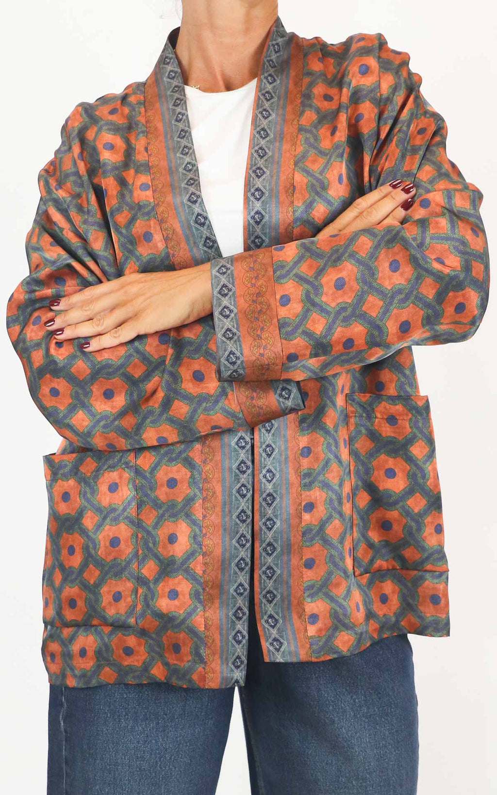 Wu'Side - Kimono corto fantasia in viscosa - Ruggine