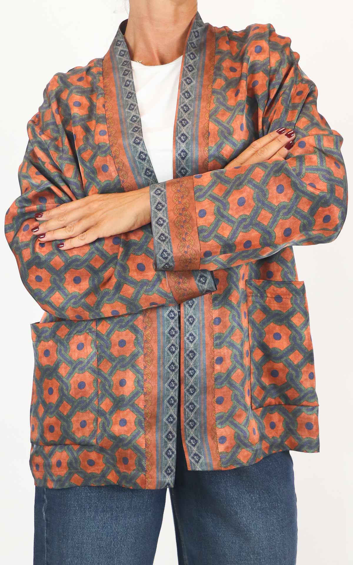 Wu'Side - Kimono corto fantasia in viscosa - Ruggine