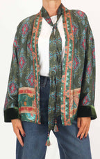 Wu'Side - Kimono corto fantasia in viscosa con cintura - Verde