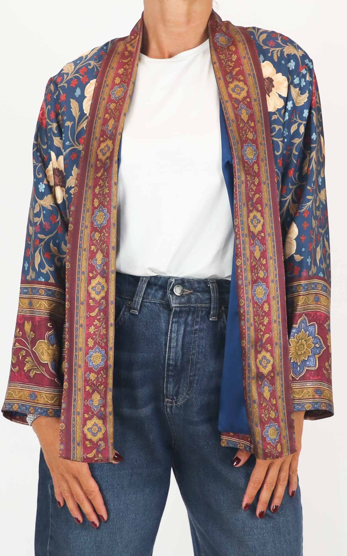 Wu'Side - Kimono corto fantasia in viscosa - Blu
