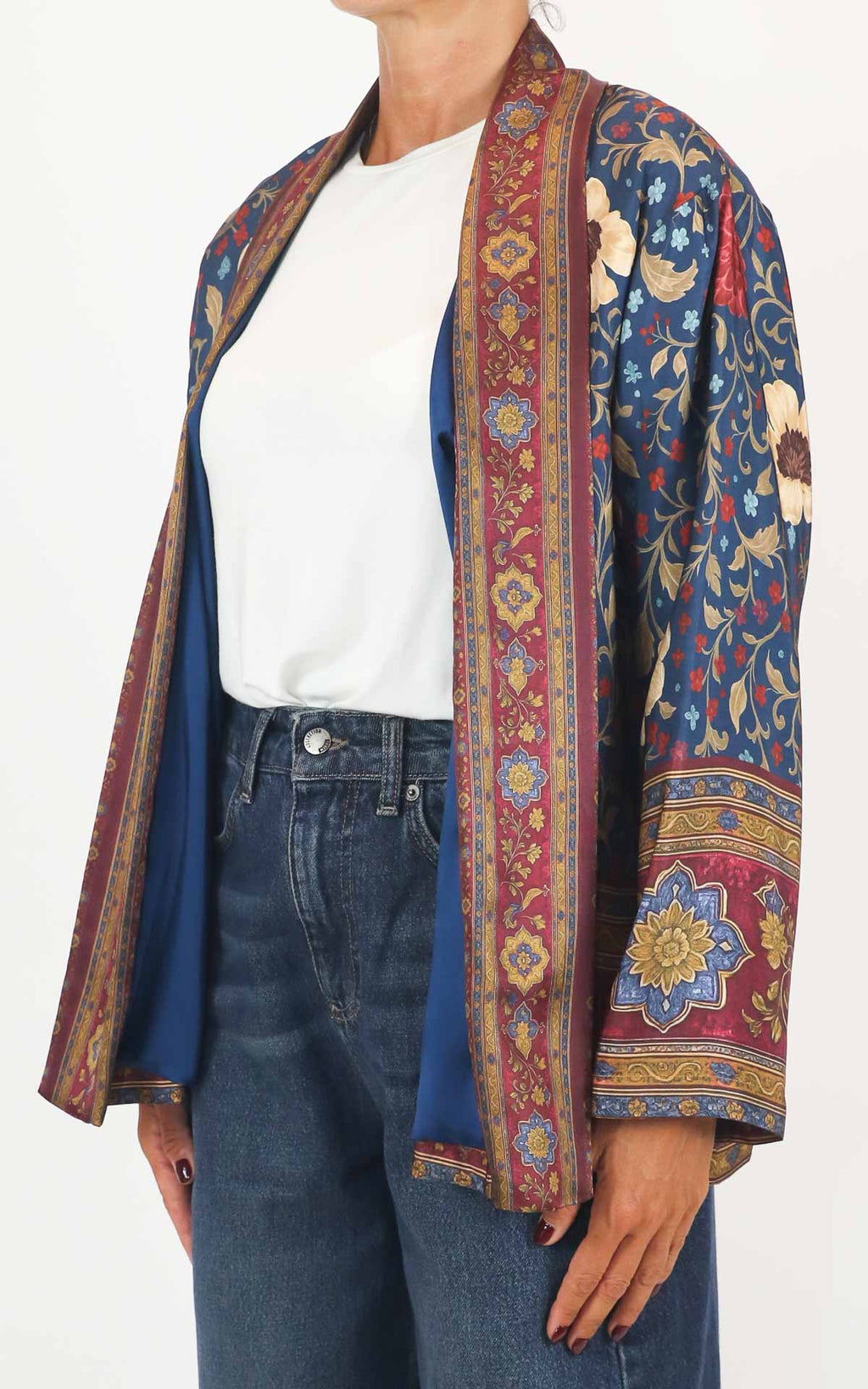 Wu'Side - Kimono corto fantasia in viscosa - Blu
