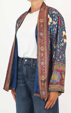 Wu'Side - Kimono corto fantasia in viscosa - Blu