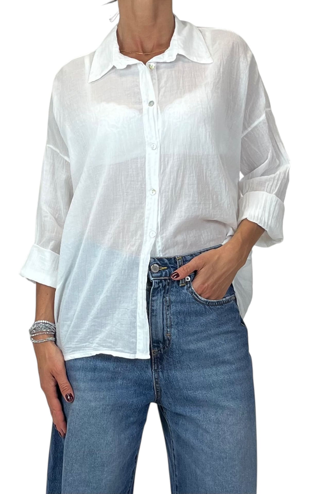 OFF-ON - Camicia in mussola tinta unita - Latte