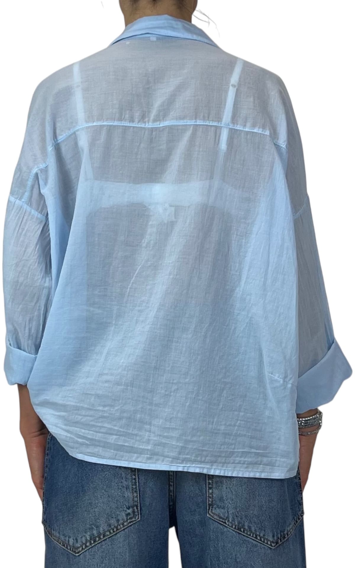 Susymix - Camicia in mussola con nodo - Celeste