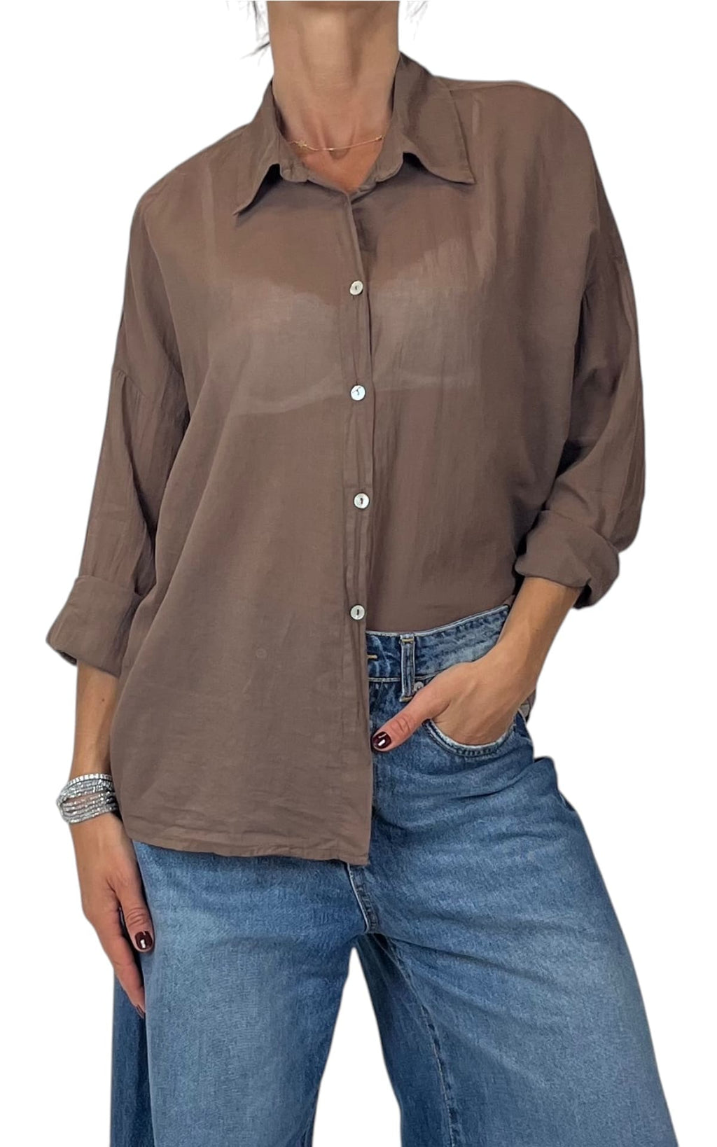 OFF-ON - Camicia in mussola tinta unita - Moro