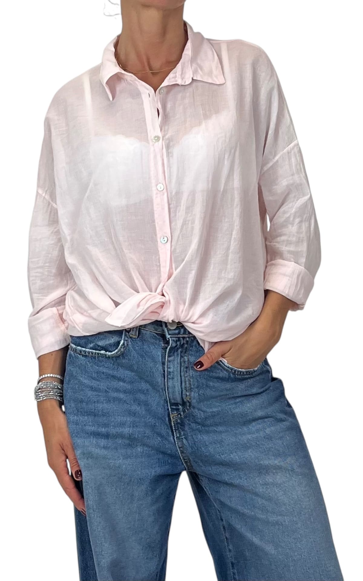 OFF-ON - Camicia in mussola tinta unita - Rosa cipria