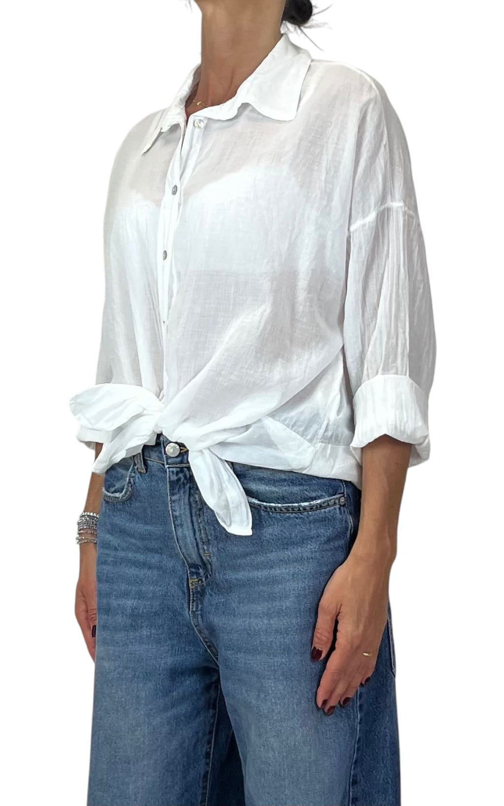 OFF-ON - Camicia in mussola tinta unita - Latte