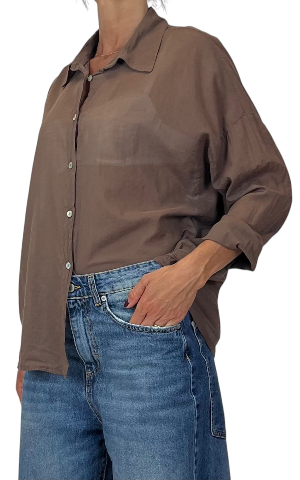 OFF-ON - Camicia in mussola tinta unita - Moro