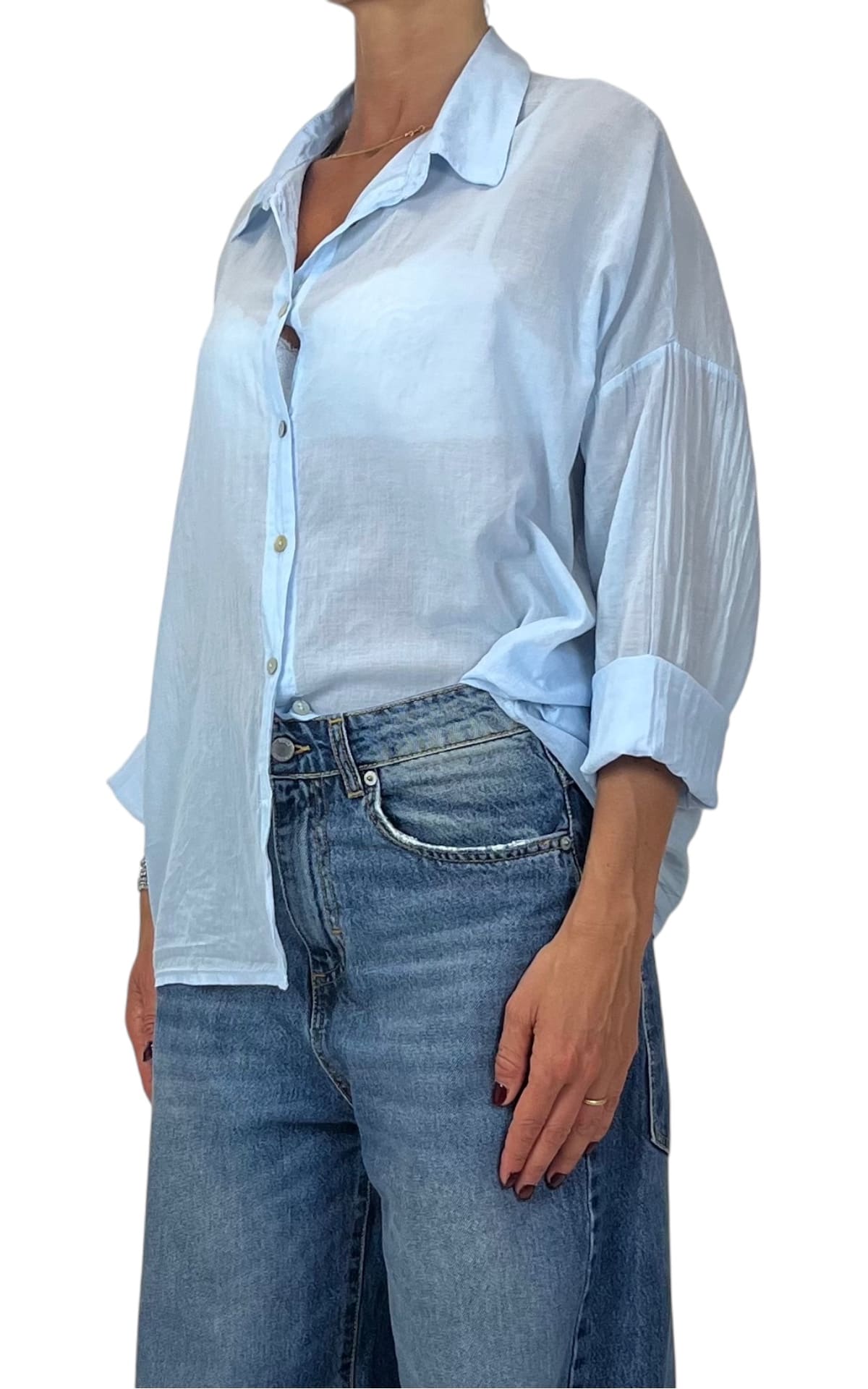 Susymix - Camicia in mussola con nodo - Celeste