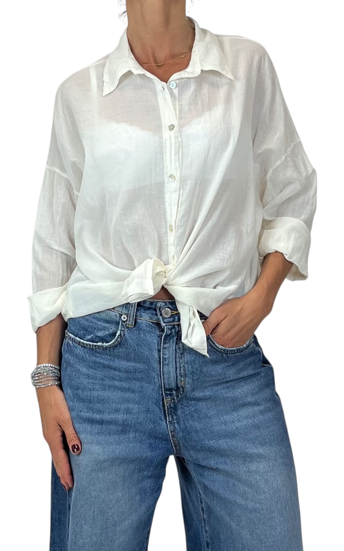 OFF-ON - Camicia in mussola tinta unita - Burro