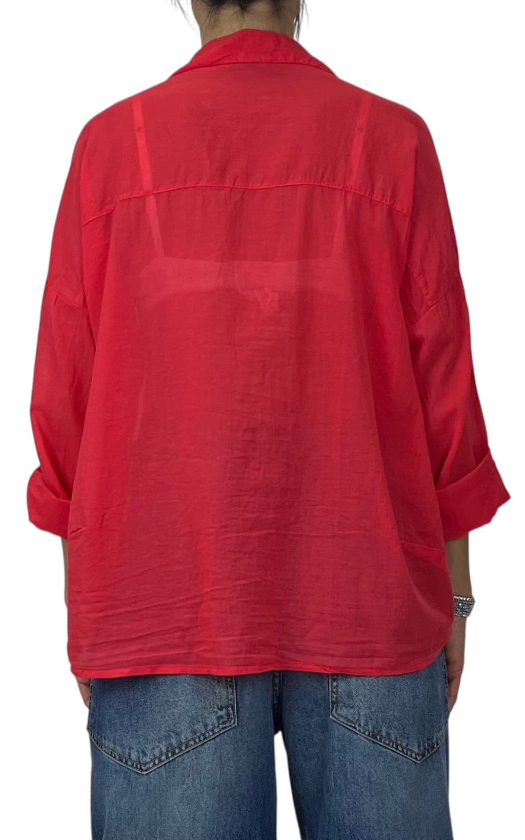 OFF-ON - Camicia in mussola tinta unita - Rosso