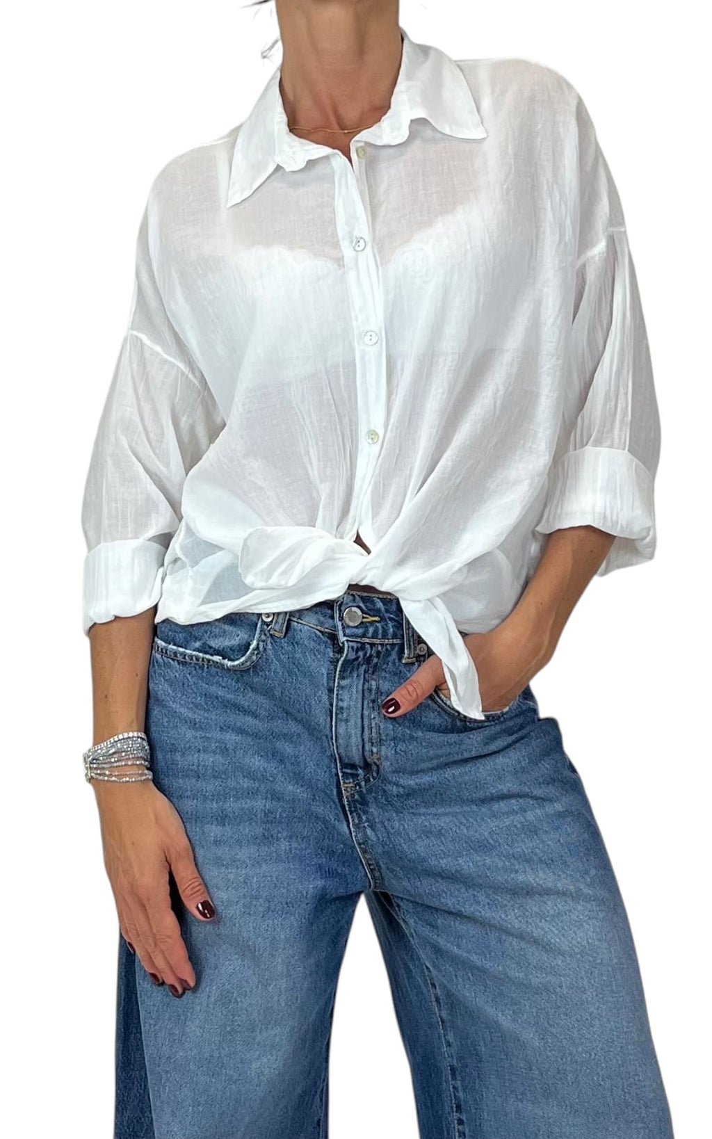 OFF-ON - Camicia in mussola tinta unita - Latte