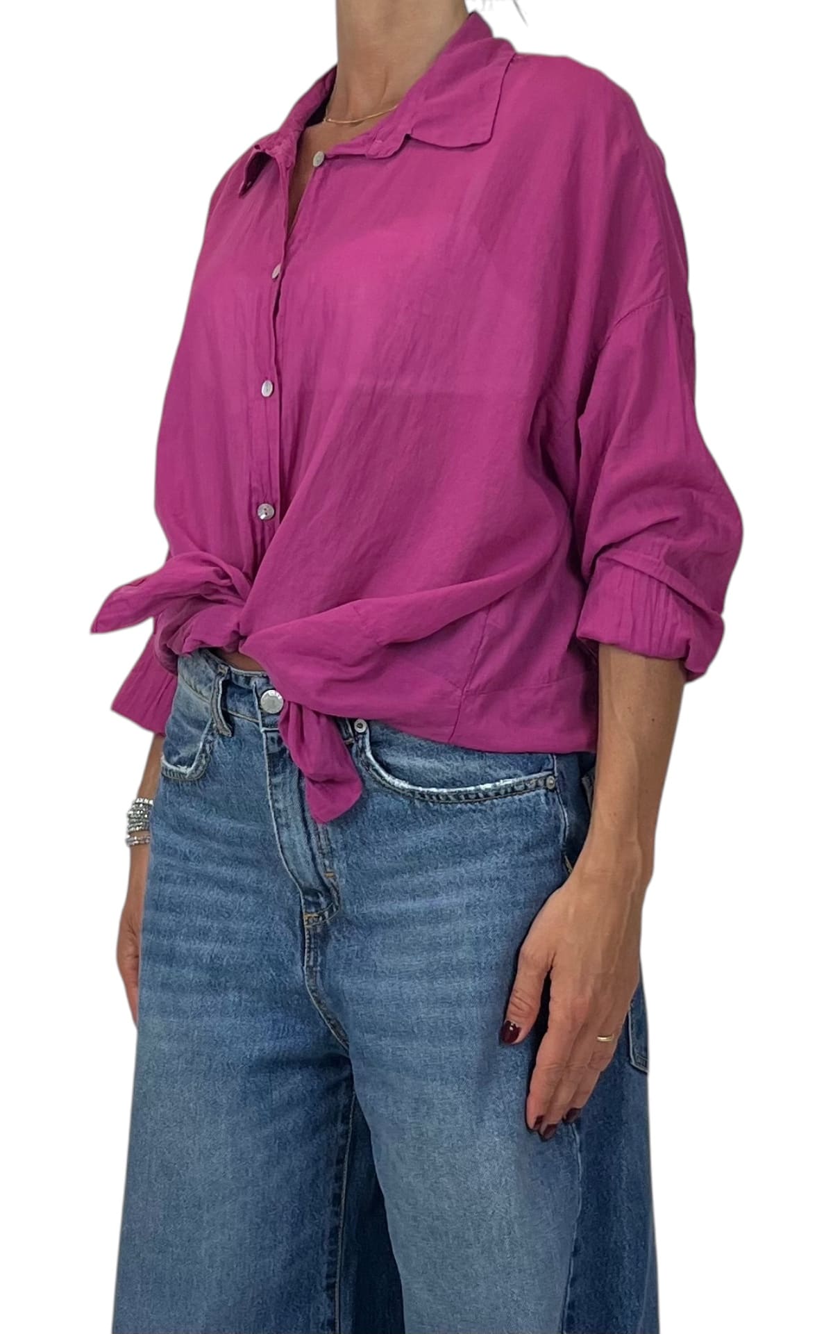 OFF-ON - Camicia in mussola tinta unita - Ciclamino
