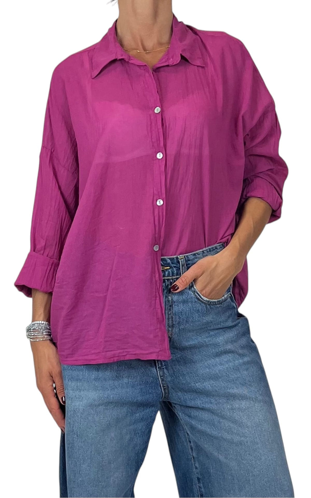 OFF-ON - Camicia in mussola tinta unita - Ciclamino