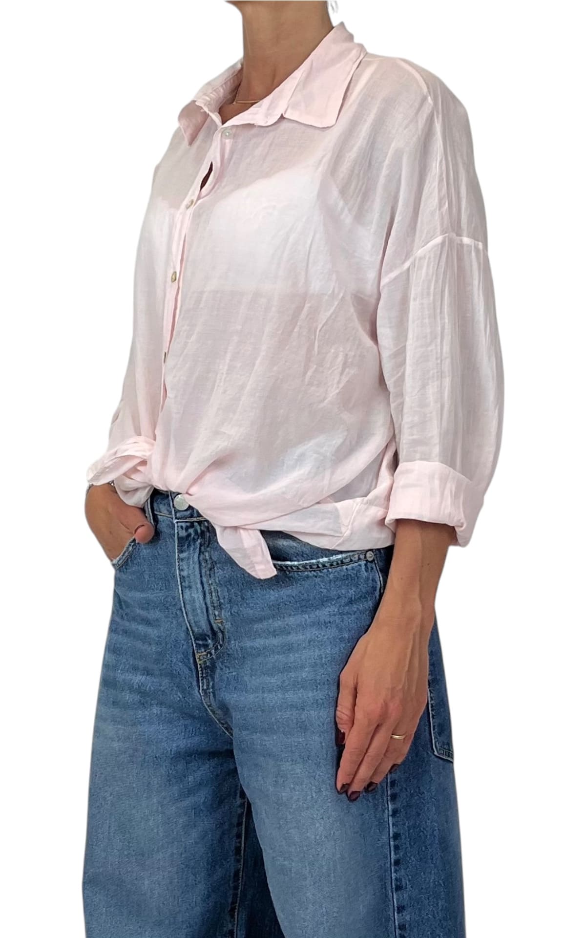 OFF-ON - Camicia in mussola tinta unita - Rosa cipria